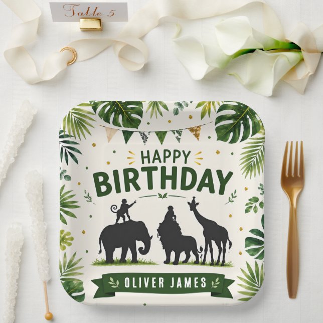 Safari Jungle Animals Birthday Paper Plate (Wedding)