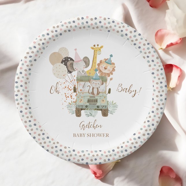Safari Jungle Animals Boho Baby Shower Paper Plate (Creator Uploaded)