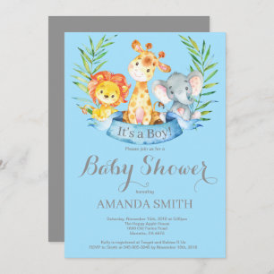 Safari Jungle Animals Boy Baby Shower Invitation