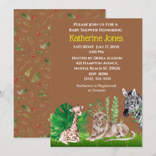 Safari Jungle Animals Boy Baby Shower Invitation
