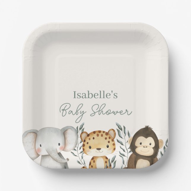 Safari Jungle  Animals Boy Baby Shower  Paper Plate (Front)
