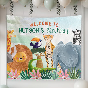 Safari jungle animals boy custom banner