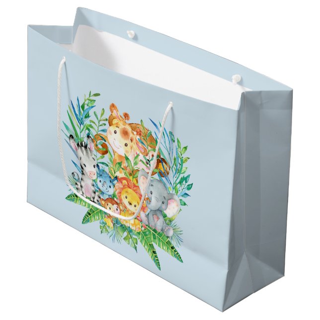 safari Jungle Animals Boys Baby Shower Gift Bag (Front Angled)