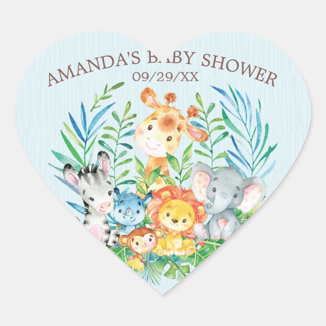 Safari Jungle Animals Boys Baby Shower Sticker (Front)