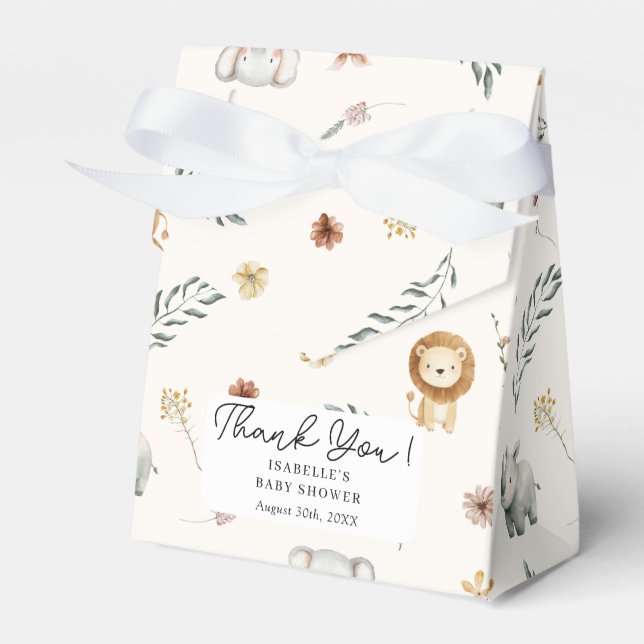 Safari Jungle Animals Gender Neutral Baby Shower Favor Box (Front Side)