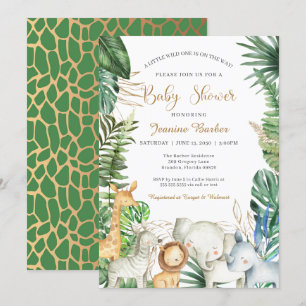 Safari Jungle Animals - Green Gold Baby Shower Invitation