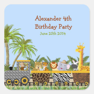 Safari Jungle Animals in Train Birthday Sticker