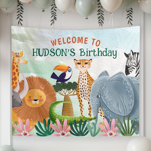 Safari jungle animals kid birthday custom banner (Creator Uploaded)