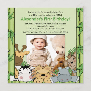 Safari Jungle Animals Photo Invitation d'anniversa