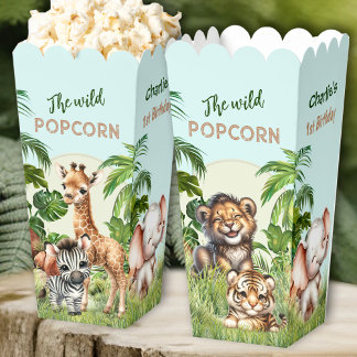 Safari Jungle Animals Wild 1st Birthday Popcorn Favor Box