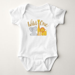 Safari Jungle Animals Wild One Birthday Baby Bodysuit