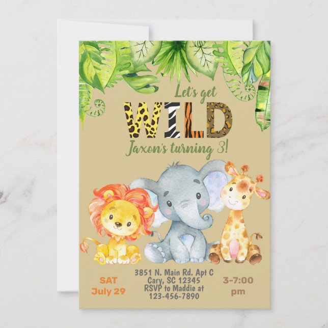 Safari Jungle animaux 3ème anniversaire invitation (Devant)