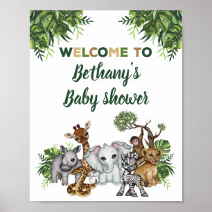 Safari Jungle Animaux Baby shower Affiche de bienv