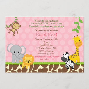 Safari Jungle Animaux Bébés Invitations Jeunes Fil