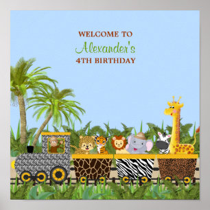 Safari Jungle Animaux en train Poster d'anniversai