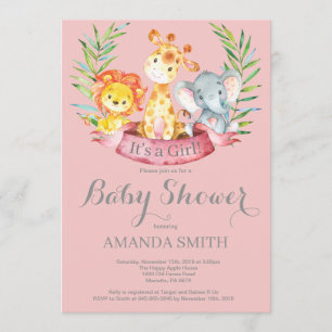 Safari Jungle Animaux Fille Baby shower Invitation