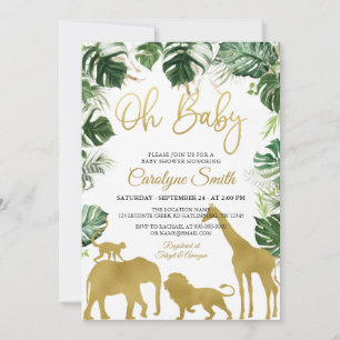 Safari Jungle Animaux Gold Baby shower Invitation