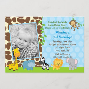 Safari Jungle Animaux - Invitations d'anniversaire