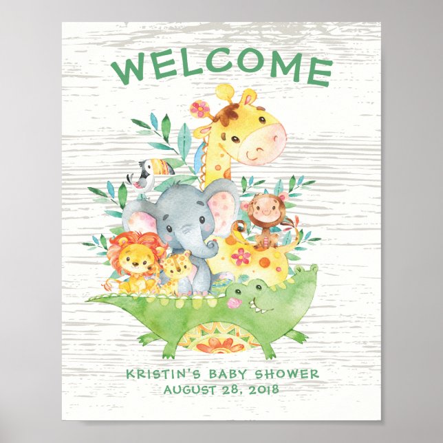 Safari Jungle Animaux Welcome Poster Baby shower (Devant)