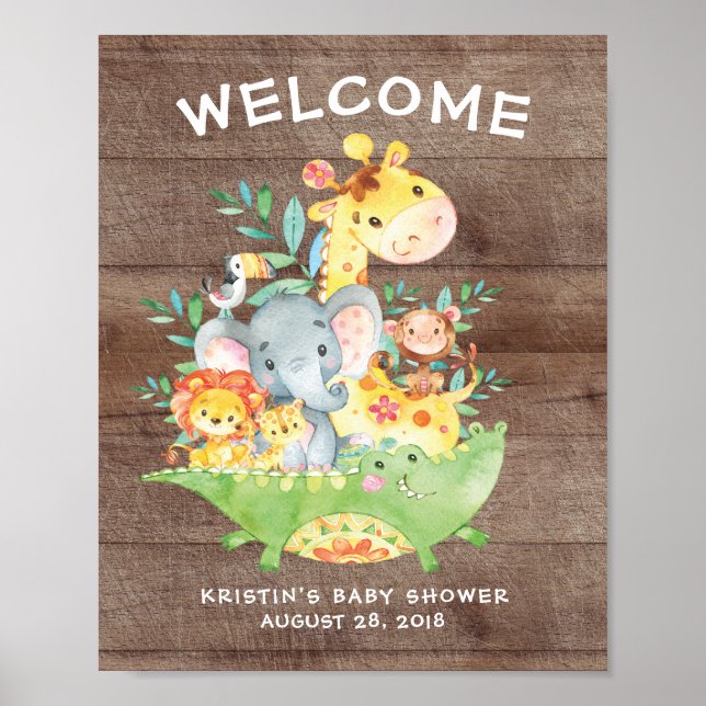 Safari Jungle Animaux Welcome Poster Baby shower (Devant)