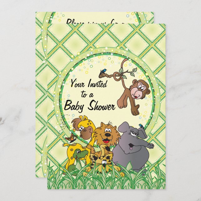 Safari Jungle Baby Animals Invitation (Front/Back)