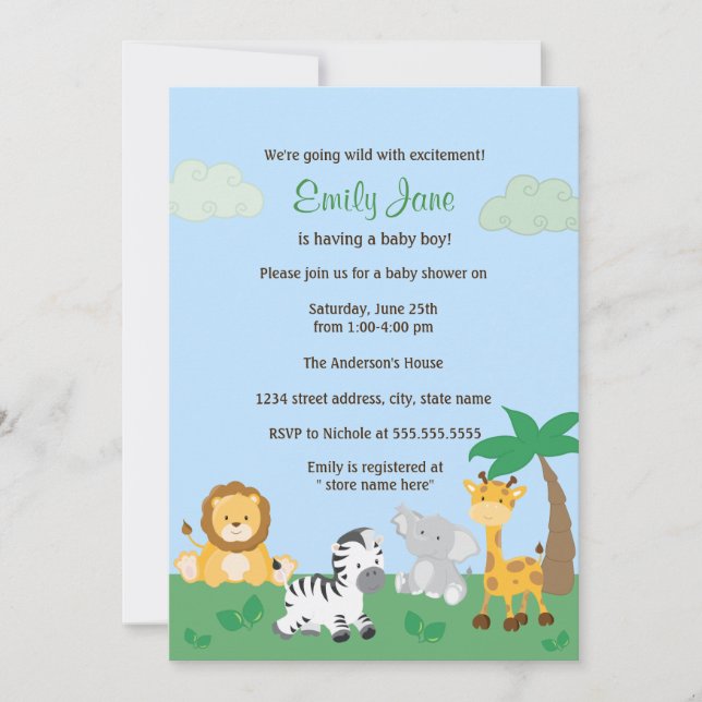 Safari Jungle Baby Boy Shower Invitation (Front)