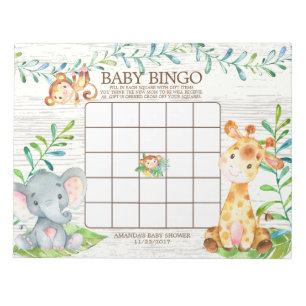 Safari Jungle Baby shower Bingo Jeu Bloc-notes