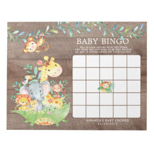 Safari Jungle Baby shower Bingo Jeu Bloc-notes