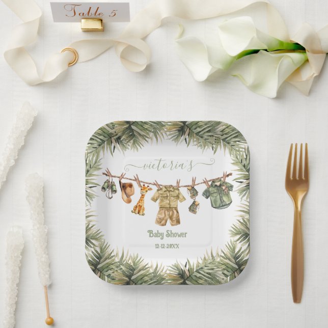 Safari Jungle Baby Shower Clothesline Paper Plate (Wedding)