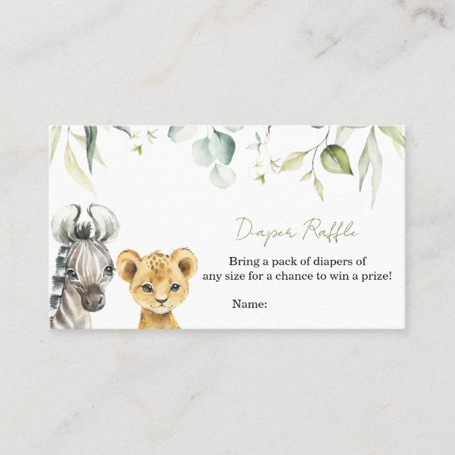 Safari Jungle Baby Shower Diaper Raffle Business Card (Front)