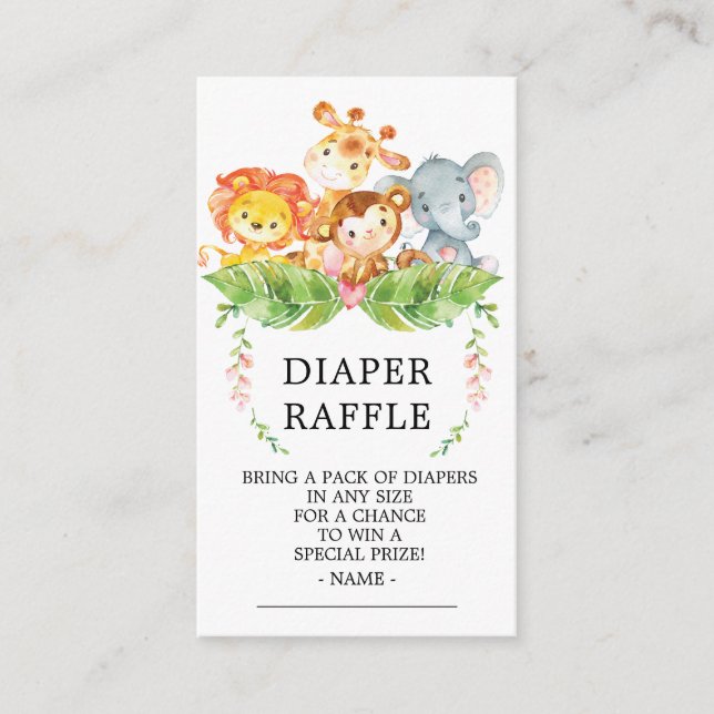 Safari Jungle Baby Shower Diaper Raffle Ticket Enclosure Card (Front)