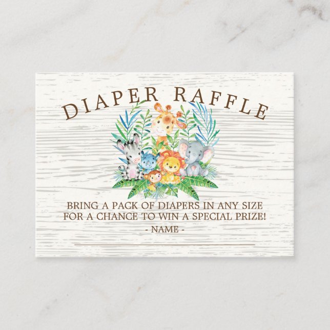 Safari Jungle Baby Shower Diaper Raffle Ticket Enclosure Card (Front)