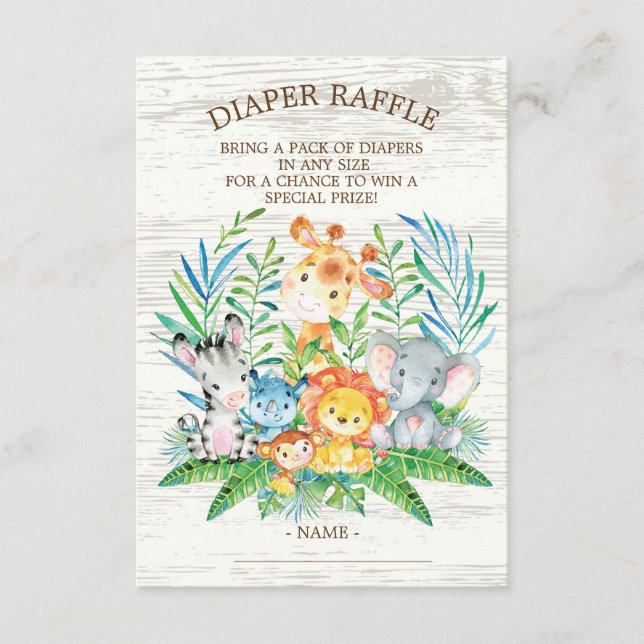 Safari Jungle Baby Shower Diaper Raffle Ticket Enclosure Card (Front)
