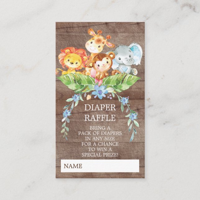 Safari Jungle Baby Shower Diaper Raffle Ticket Enclosure Card (Front)