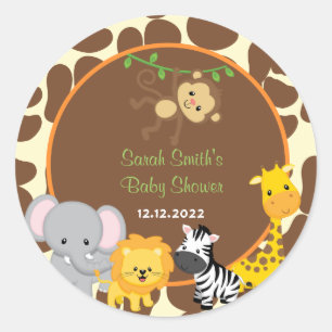 Safari Jungle Baby shower Favoriser Tags Stickers