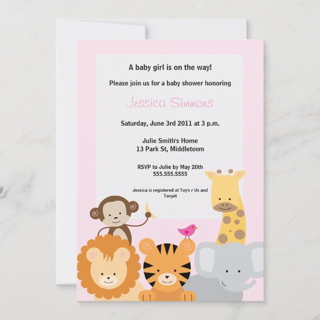 Safari Jungle Baby Shower - Girl Invitation (Front)