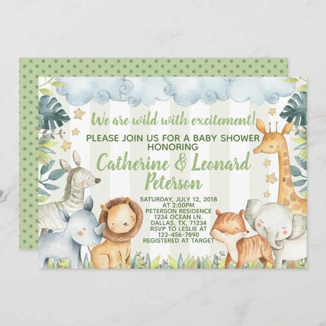 Safari Jungle Baby Shower Invitation Invite (Front/Back)