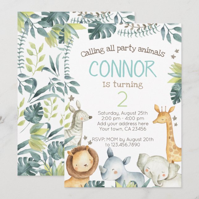 Safari Jungle Birthday Invitation (Front/Back)