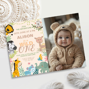 Safari jungle birthday with Photo Invitation