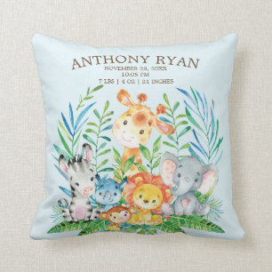 Safari Jungle Boys Birth Stats Pillow