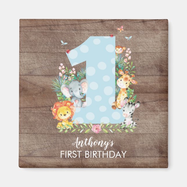 Safari Jungle Boys first Birthday Favour Magnet (Front)