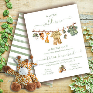 Safari Jungle Camping Baby Shower Clothesline Invitation