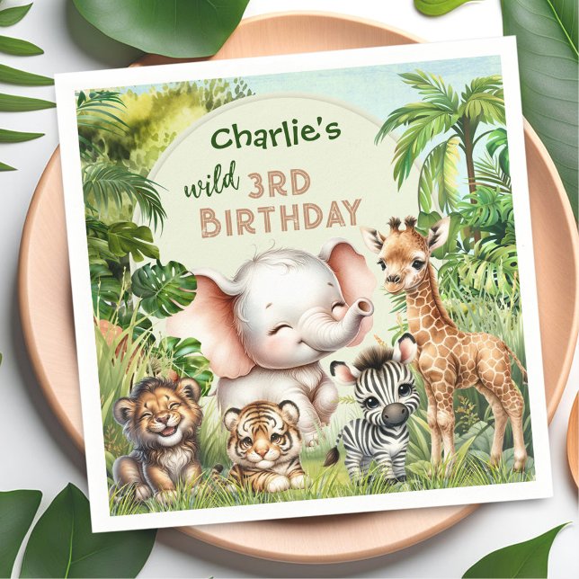 Safari Jungle Cute Animals Wild 3rd Birthday Napkin (Safari Jungle Cute Animals Wild 3rd Birthday Napkins)