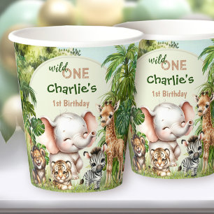Safari Jungle Cute Animals Wild One 1st Birthday Paper Cups
