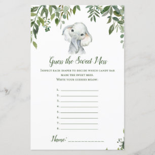 Safari Jungle Elephant Baby Shower Game PRINTED