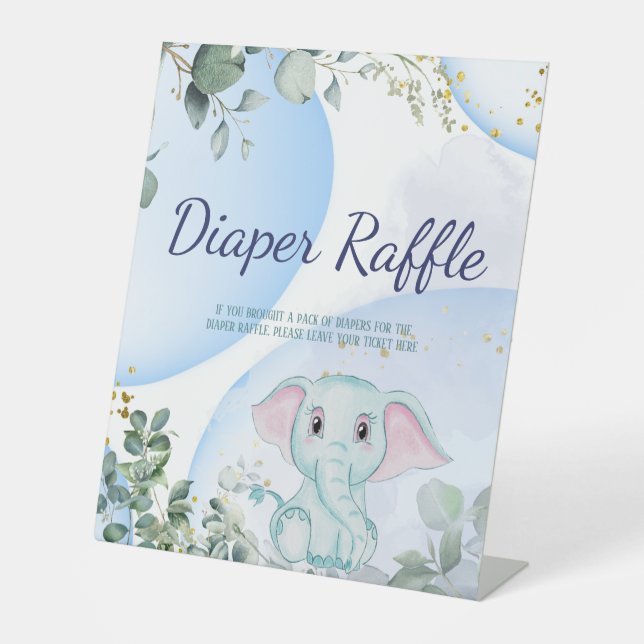 Safari Jungle Elephant Eucalyptus Diaper Raffle Pedestal Sign (Front)