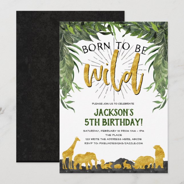 Safari, Jungle, Forest, Animal, Born to be wild Invitation (Front/Back)