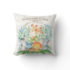 Safari Jungle Girl Boy Birth Stats Coussin