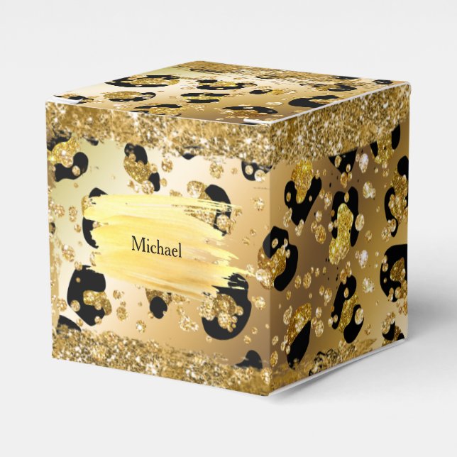 Safari jungle leopard gold Africa theme party Favo Favor Box (Front Side)
