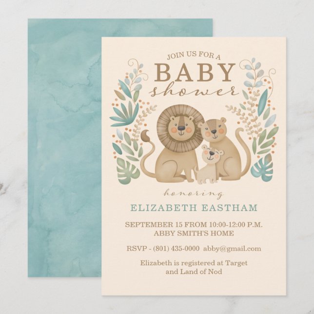 Safari Jungle Lion Boy Baby Shower Invitation (Front/Back)